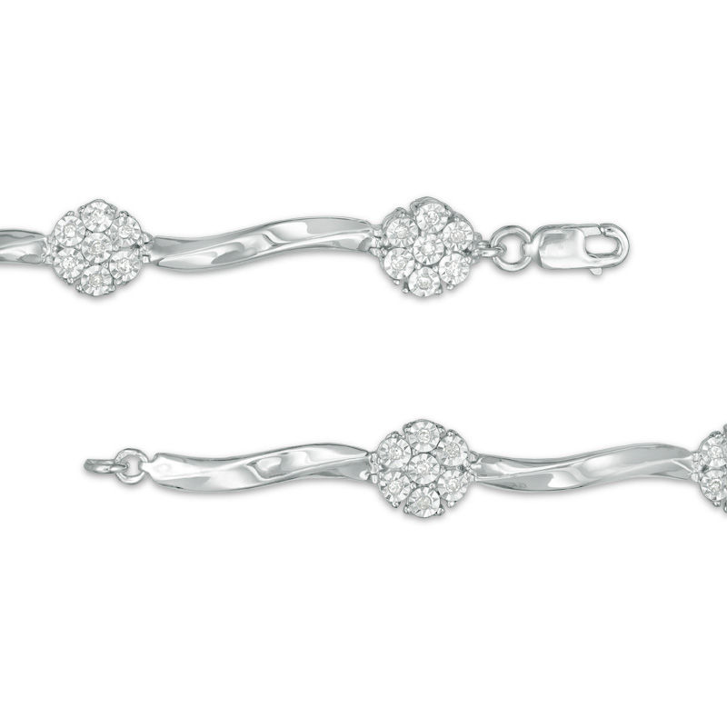 Zales 1/4 Ct. T.W. Diamond Flower Twist Bracelet in Sterling Silver - 7.25