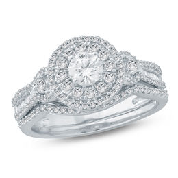 1 CT.T .W. Diamond Double Frame Bridal Set in 10K White Gold