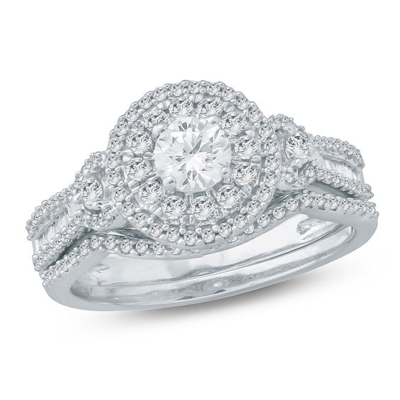 1 Ct.t .W. Diamond Double Frame Bridal Set in 10K White Gold