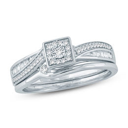1/4 CT. T.W. Diamond Square Frame Bypass Bridal Set in Sterling Silver