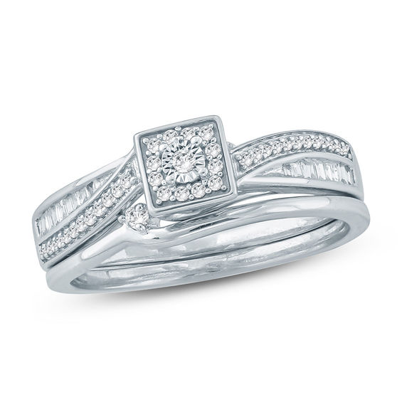 1/4 CT. T.w. Diamond Square Frame Bypass Bridal Set in Sterling Silver