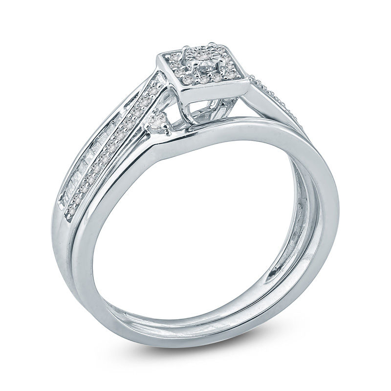 Main Image 2 of 1/4 CT. T.W. Diamond Square Frame Bypass Bridal Set in Sterling Silver