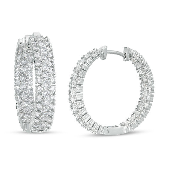 Lab-Created White Sapphire Triple Row Inside-Out Hoop Earrings in Sterling Silver