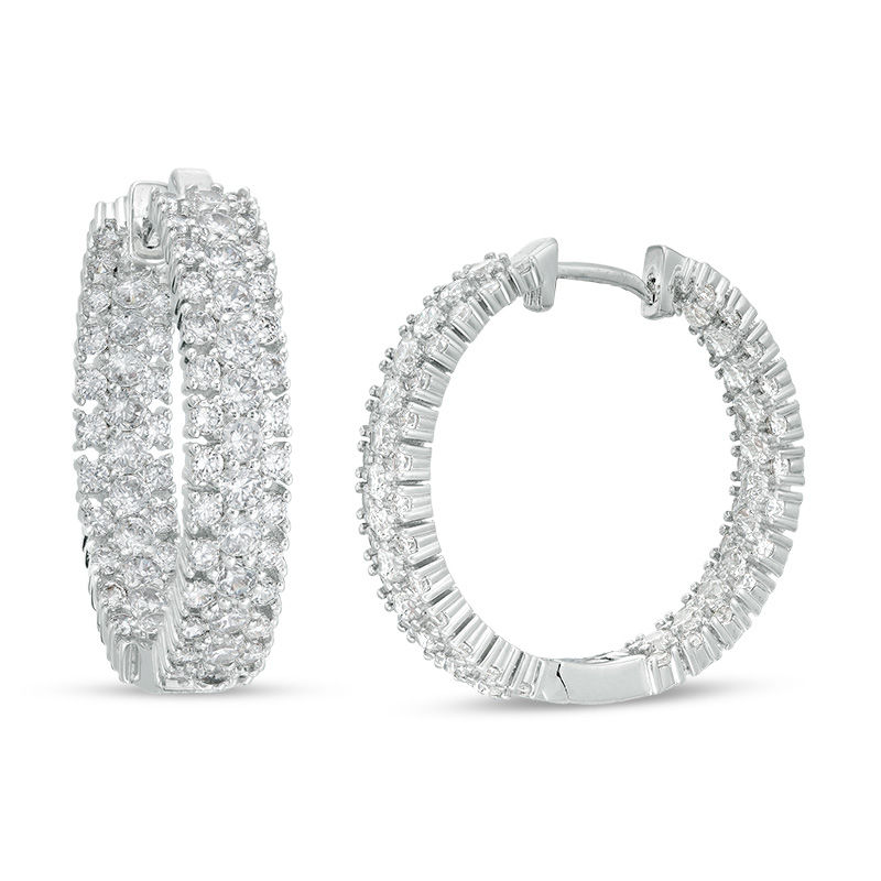 Main Image 1 of Lab-Created White Sapphire Triple Row Inside-Out Hoop Earrings in Sterling Silver