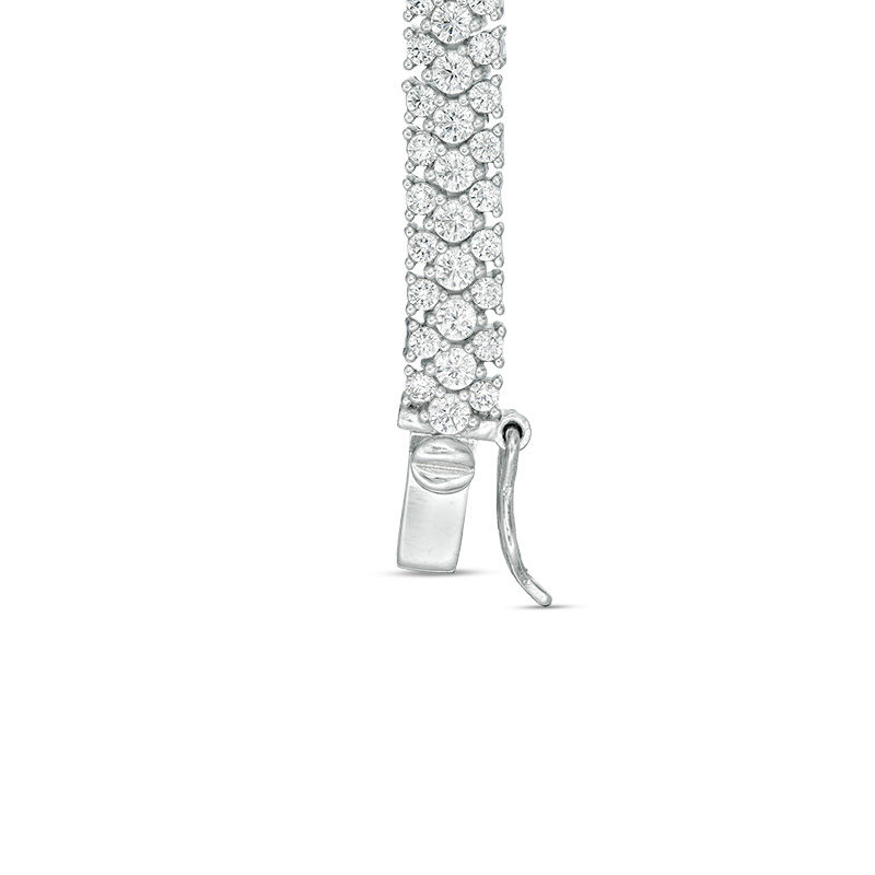 Main Image 2 of Lab-Created White Sapphire Triple Row Tennis-Style Bracelet in Sterling Silver - 7.25"