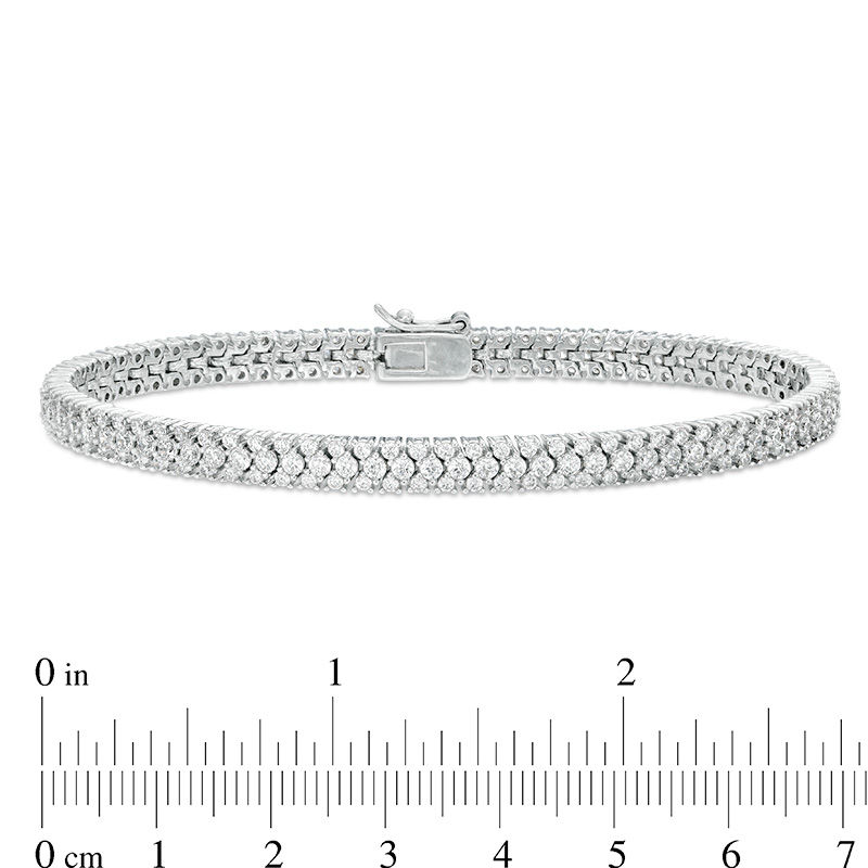 Main Image 3 of Lab-Created White Sapphire Triple Row Tennis-Style Bracelet in Sterling Silver - 7.25"