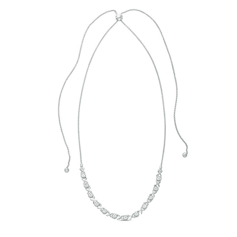 Main Image 1 of Lab-Created White Sapphire "XO" Bolo Necklace in Sterling Silver - 26"