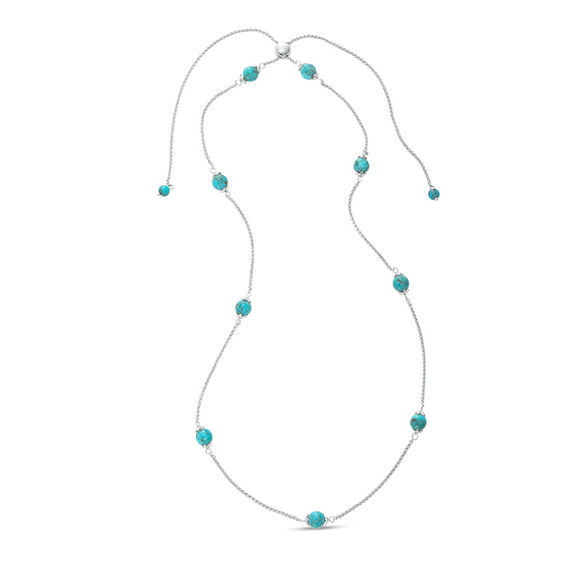 6.0mm Turquoise Bead Station Bolo Necklace in Sterling Silver - 26"