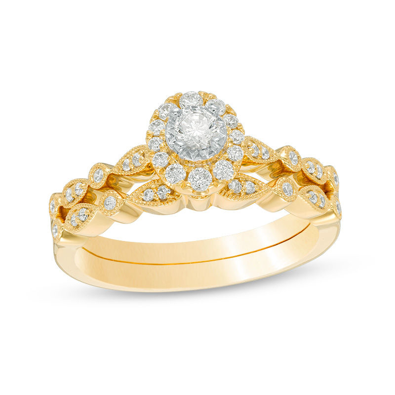 3/8 CT. T.W. Diamond Oval Frame Vintage-Style Bridal Set in 10K Gold