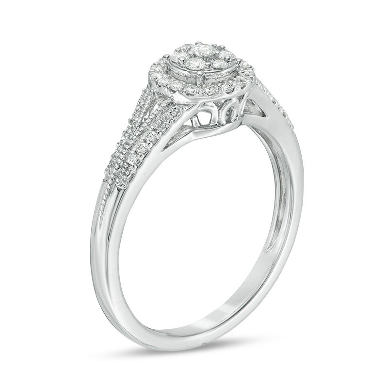 1/4 CT. T.W. Composite Diamond Frame Vintage-Style Engagement Ring in 10K White Gold