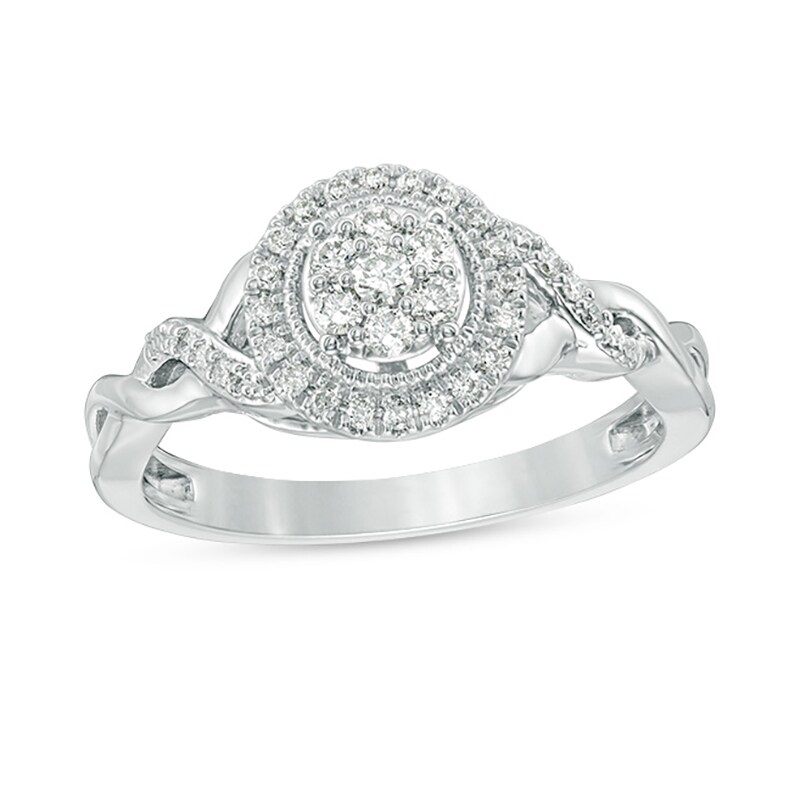 Main Image 1 of 1/4 CT. T.W. Composite Diamond Frame Twist Vintage-Style Engagement Ring in 10K White Gold