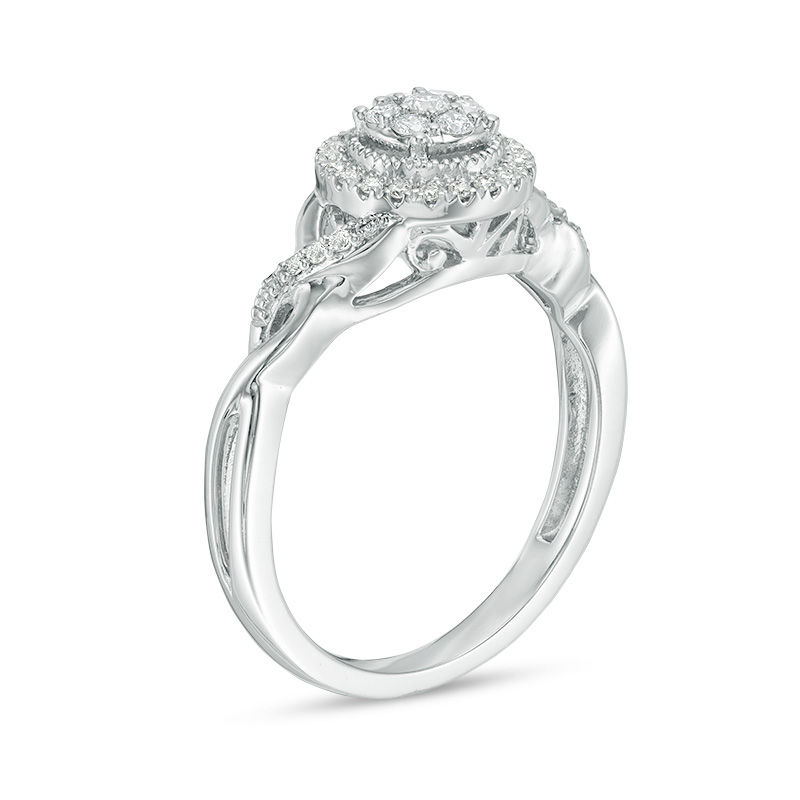 1/4 CT. T.W. Composite Diamond Frame Twist Vintage-Style Engagement Ring in 10K White Gold