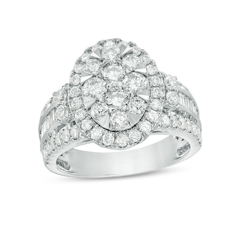 Main Image 1 of 2 CT. T.W. Composite Diamond Oval Frame Multi-Row Engagement Ring in 14K White Gold