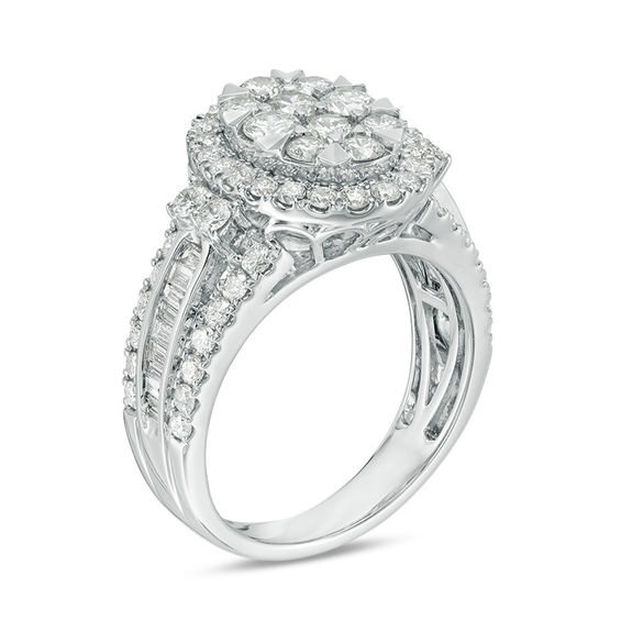 2 CT. T.w. Composite Diamond Oval Frame Multi-Row Engagement Ring in 14K White Gold