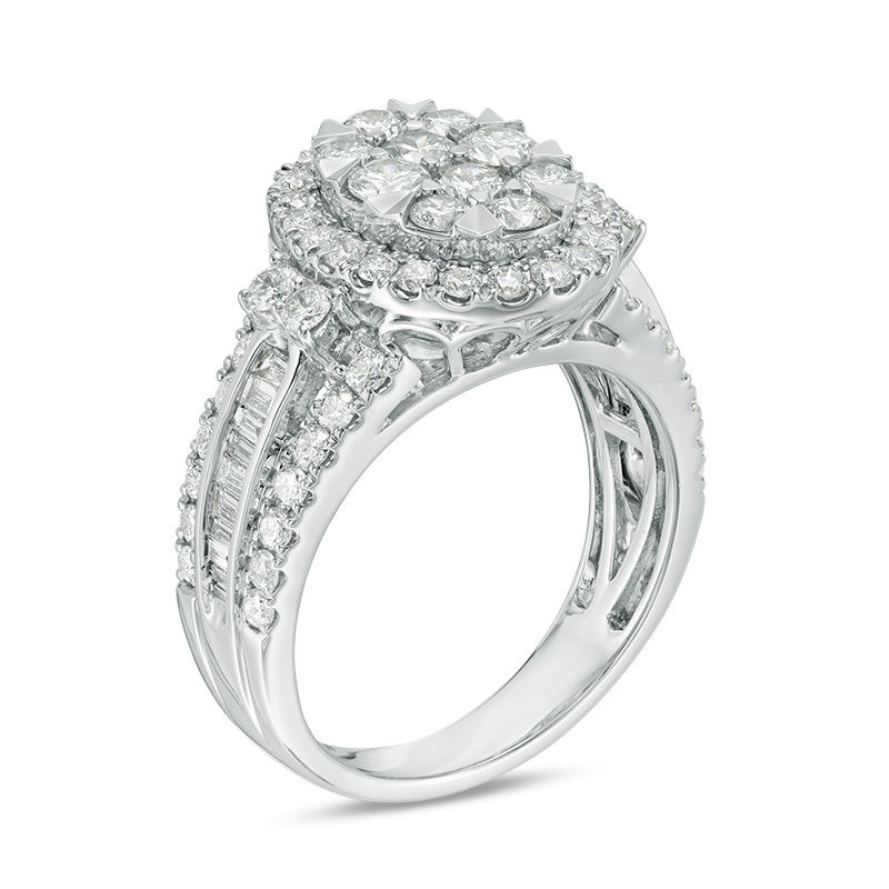 Main Image 2 of 2 CT. T.W. Composite Diamond Oval Frame Multi-Row Engagement Ring in 14K White Gold
