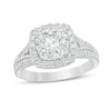 1 CT. T.W. Diamond Double Cushion Frame Vintage-Style Engagement Ring in 14K White Gold