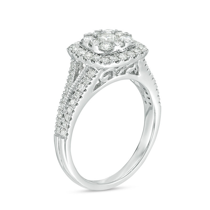 Main Image 2 of 1 CT. T.W. Diamond Double Cushion Frame Vintage-Style Engagement Ring in 14K White Gold