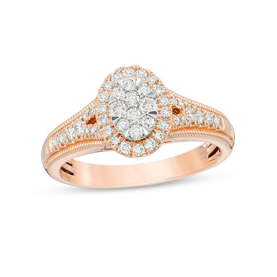 1/2 CT. T.w. Composite Diamond Oval Frame Vintage-Style Engagement Ring in 10K Two-Tone Gold