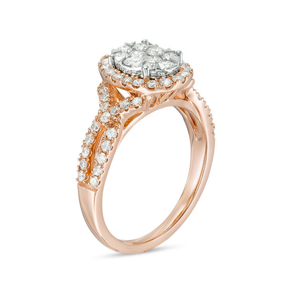 1 CT. T.w. Composite Diamond Oval Frame Twist Engagement Ring in 14K Two-Tone Gold