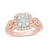 Thumbnail Image 1 of 3/4 CT. T.W. Diamond Double Cushion Frame Twist Engagement Ring in 10K Two-Tone Gold
