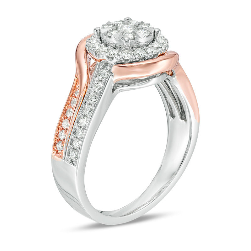 Main Image 2 of 3/4 CT. T.W. Diamond Double Frame Bypass Engagement Ring in 10K Two-Tone Gold