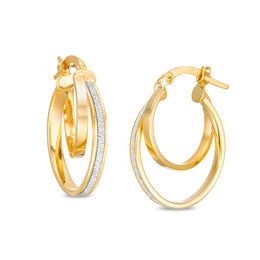 Made in Italy Glitter Enamel Double Hoop Earrings in 14K Gold