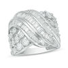 Thumbnail Image 1 of 3 CT. T.W. Baguette and Round Diamond Crossover Ring in 10K White Gold