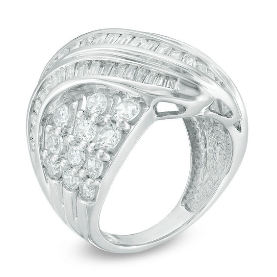 3 CT. T.w. Baguette and Round Diamond Crossover Ring in 10K White Gold