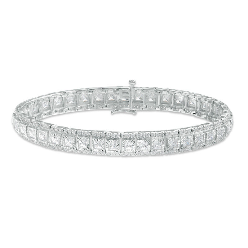 10 T.W. Princess-Cut and Round Diamond Bracelet in 14K White Gold - 7.5"