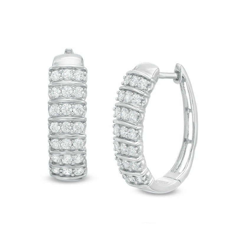 Main Image 1 of 1 CT. T.W. Diamond Multi-Row Hoop Earrings in Sterling Silver