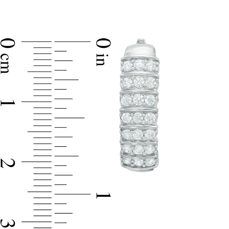 Main Image 2 of 1 CT. T.W. Diamond Multi-Row Hoop Earrings in Sterling Silver