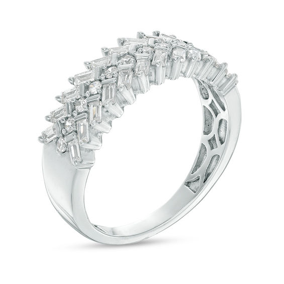 1/2 CT. T.w. Baguette and Round Diamond Chevron Ring in 10K White Gold