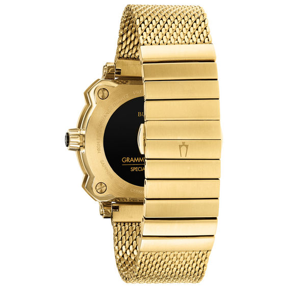 Bulova Precisionist Special GrammyÂ® Edition Diamond Accent Gold-Tone Mesh Watch with Black Dial (Model: 97P124)