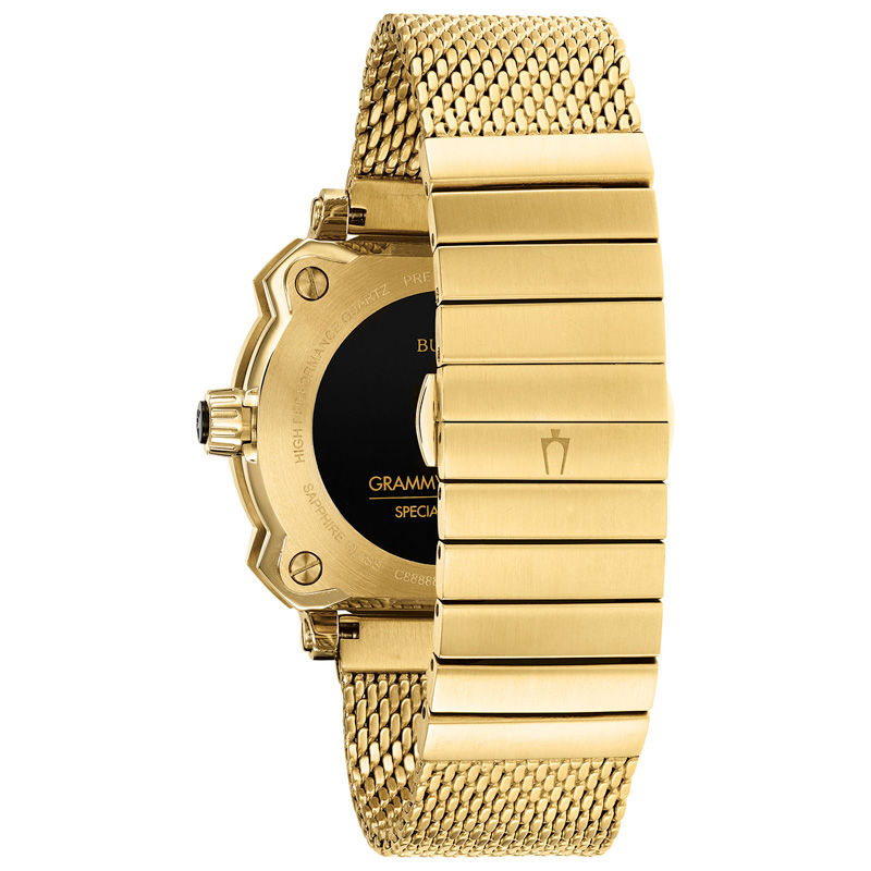 Bulova Precisionist Special GRAMMY® Edition Diamond Accent Gold-Tone Mesh Watch with Black Dial (Model: 97P124)