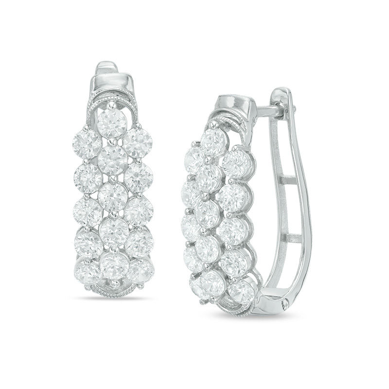 3 CT. T.W. Diamond Multi-Row Vintage-Style Hoop Earrings in 14K White Gold