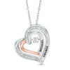 Thumbnail Image 0 of Couple's Diamond Accent Tilted Heart Pendant in Sterling Silver and 10K Rose Gold (2 Lines)