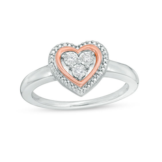 1/20 CT. T.w. Diamond Heart Frame Promise Ring in Sterling Silver and 10K Rose Gold