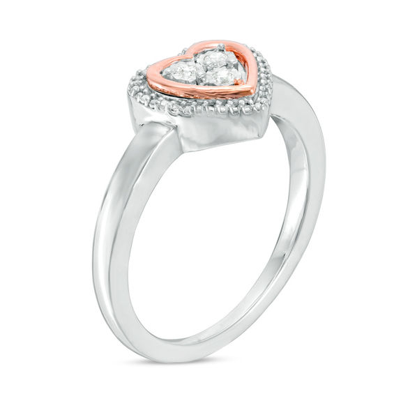 1/20 CT. T.w. Diamond Heart Frame Promise Ring in Sterling Silver and 10K Rose Gold