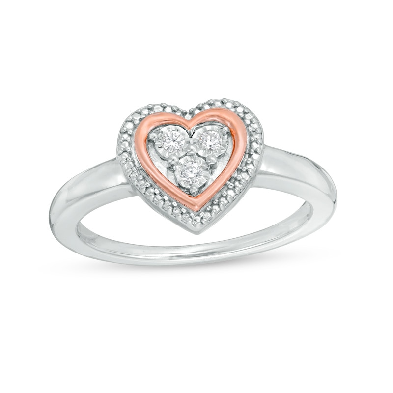Main Image 1 of 1/20 CT. T.W. Diamond Heart Frame Promise Ring in Sterling Silver and 10K Rose Gold
