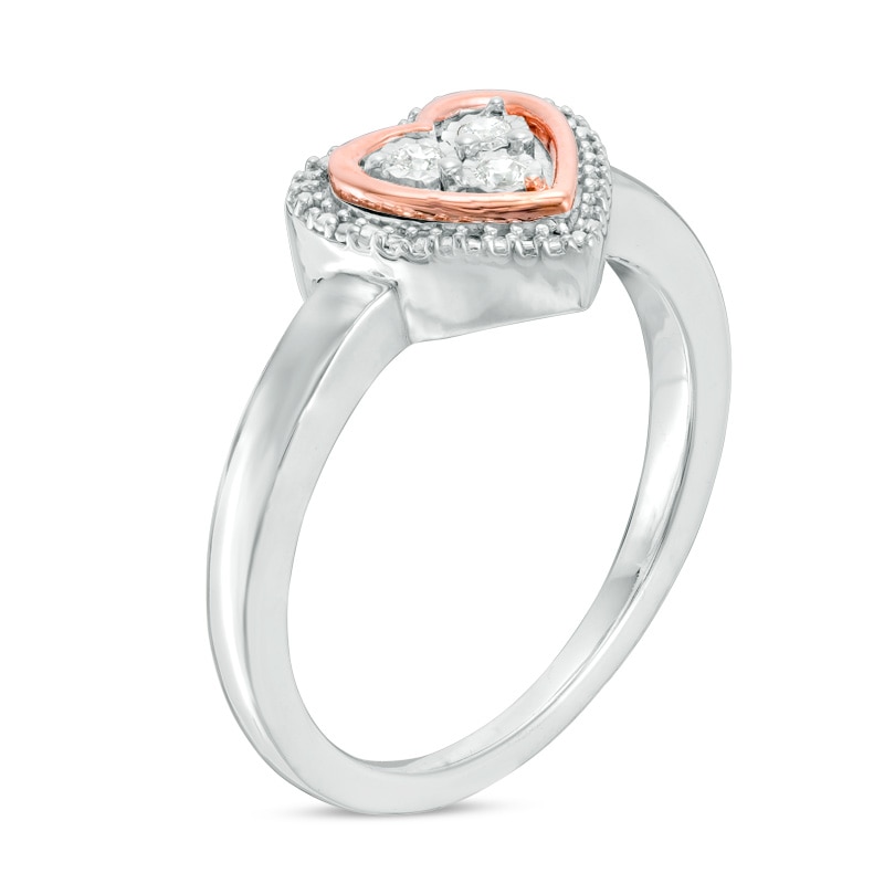 Main Image 2 of 1/20 CT. T.W. Diamond Heart Frame Promise Ring in Sterling Silver and 10K Rose Gold