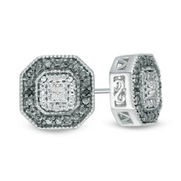 1/20 CT. T.W. Enhanced Black and White Diamond Octagon Frame Stud Earrings in Sterling Silver