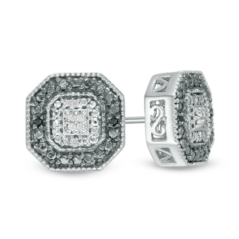 Main Image 1 of 1/20 CT. T.W. Enhanced Black and White Diamond Octagon Frame Stud Earrings in Sterling Silver