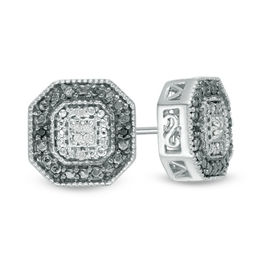 1/20 CT. T.W. Enhanced Black and White Diamond Octagon Frame Stud Earrings in Sterling Silver
