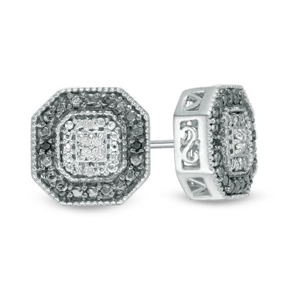 1/20 CT. T.w. Enhanced Black and White Diamond Octagon Frame Stud Earrings in Sterling Silver