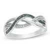 Enhanced Black and White Diamond Accent Layered Crossover Ring in Sterling Silver