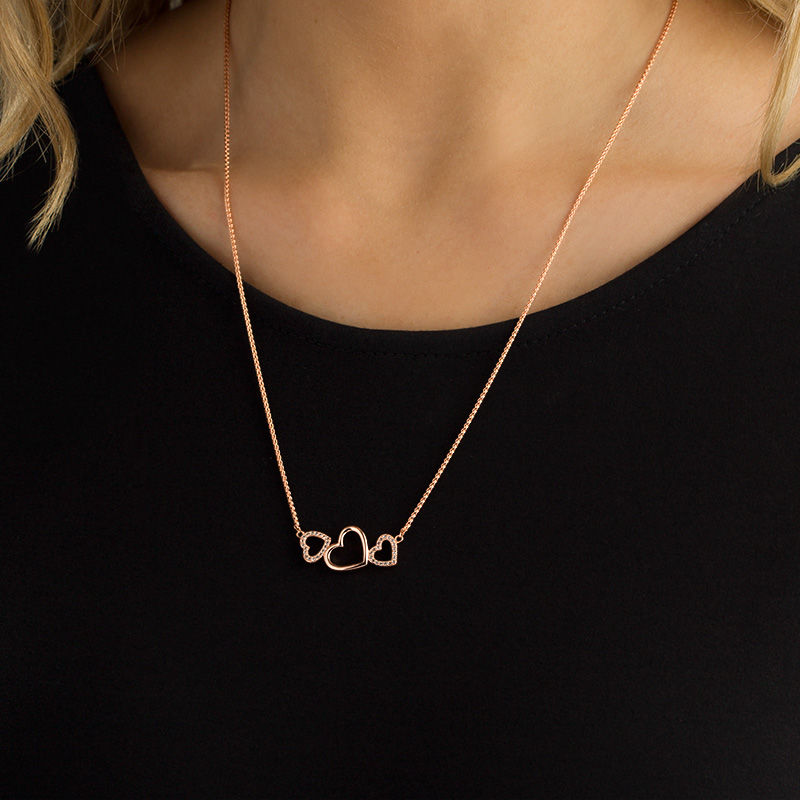 Main Image 2 of Lab-Created White Sapphire Triple Heart Bolo Necklace in Sterling Silver with 18K Rose Gold Plate - 26&quot;