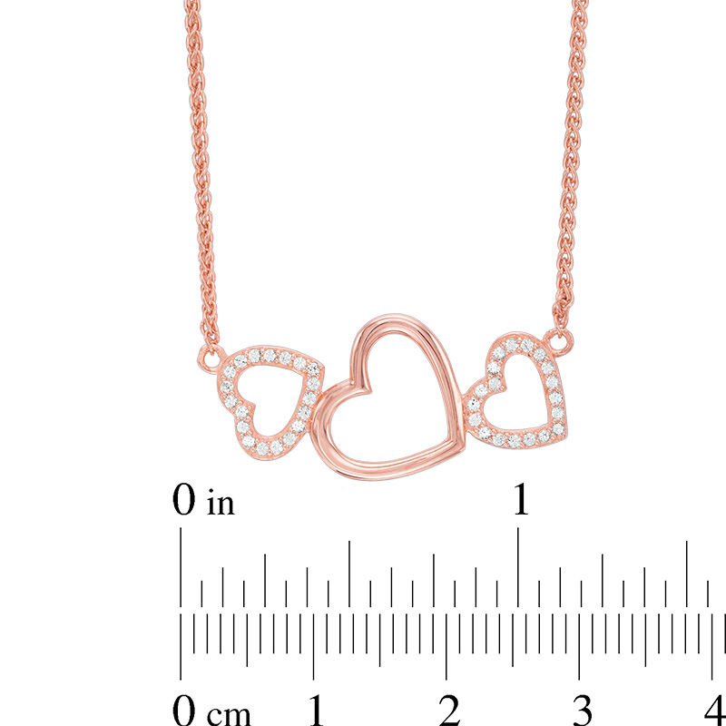Main Image 3 of Lab-Created White Sapphire Triple Heart Bolo Necklace in Sterling Silver with 18K Rose Gold Plate - 26&quot;