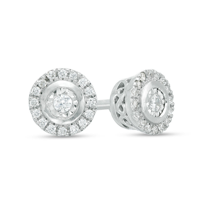 Main Image 1 of 1/10 CT. T.W. Diamond Frame Stud Earrings in 10K White Gold