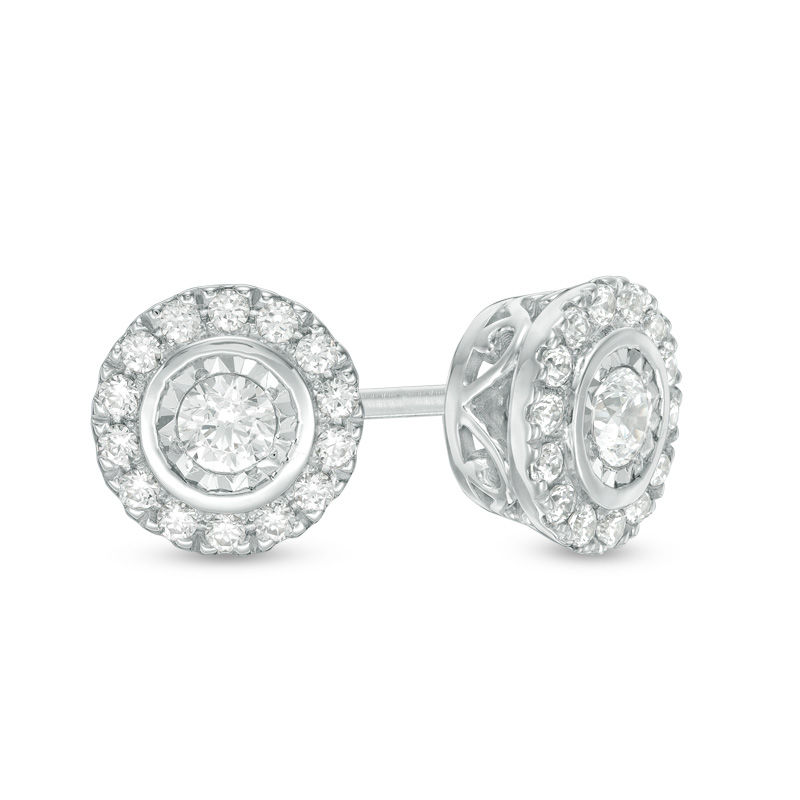 Main Image 1 of 1/3 CT. T.W. Diamond Bezel Frame Stud Earrings in 10K White Gold