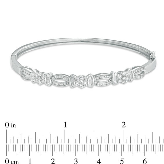 1 CT. T.w. Baguette and Round Diamond Bow Bangle in 10K White Gold - 7.5"